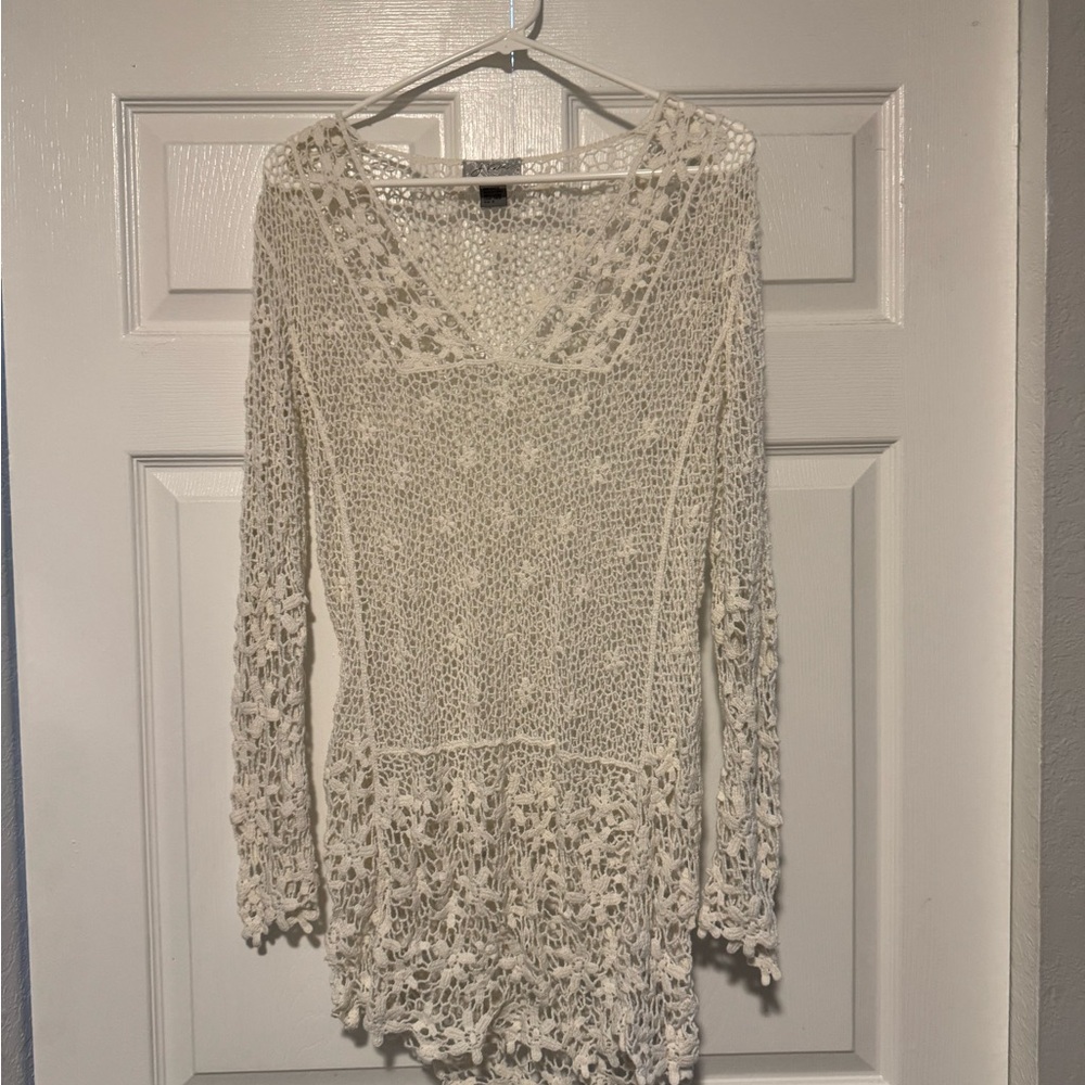 Elegant White Crochet Swim Coverup